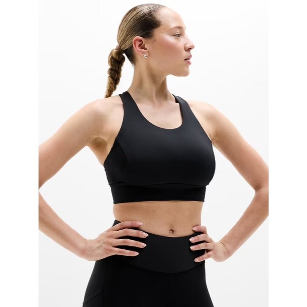 Athleta L Train Free High Neck Sports Bra Cup D-DD Large Black